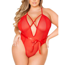 Lace Corset Lingerie Sleepwear for Women, Seductive Red Nightwear in 3XL Size