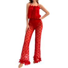 Sexy Underwear with Suspenders Set Women's Transparent Lace Pyjama Bottoms Large Size XL Red Two-Piece Fashion Set