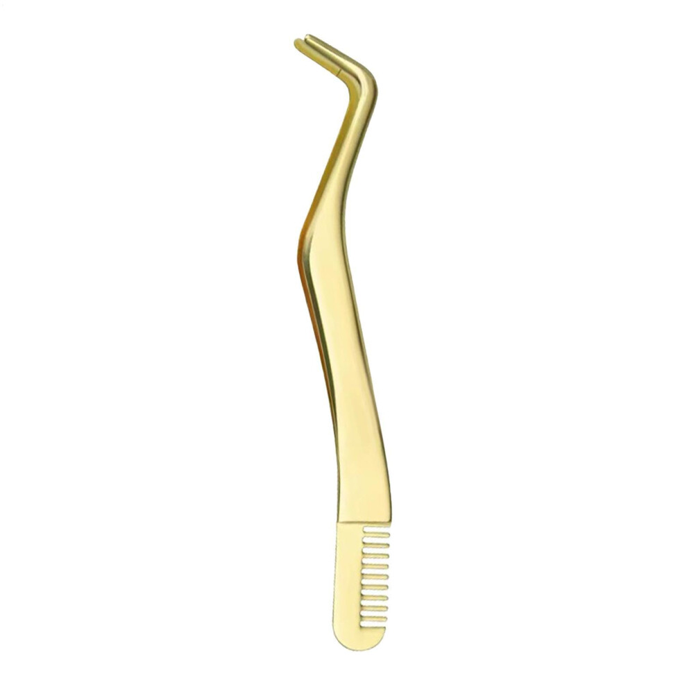 Gold Tweezers Eyelash Extensions, Stainless Steel Eyelash Curler, Durable Applicator With Non-Slip Grip, Finish