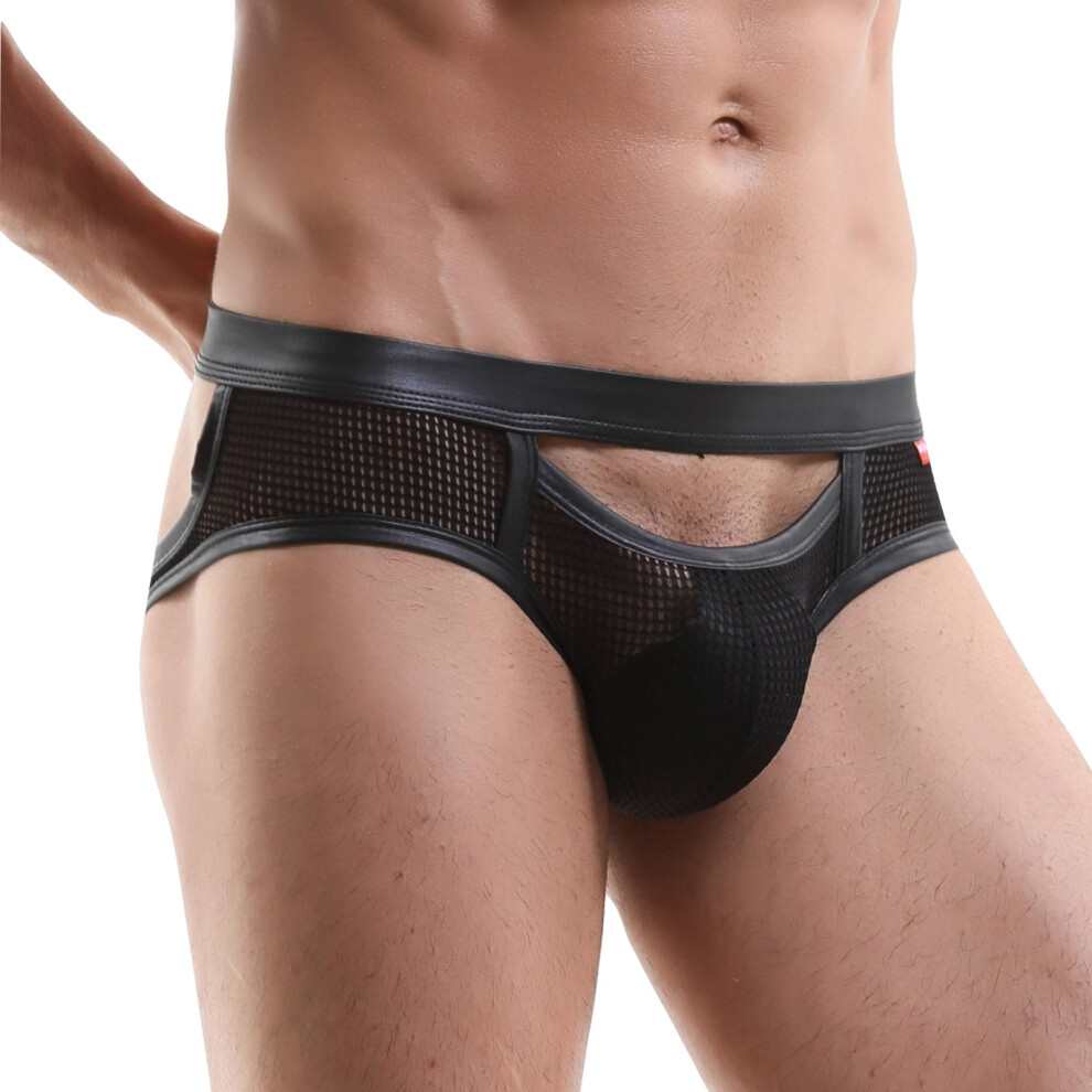 White/Black Latex Men's Sexy Lingerie Underwear String Gay Boxer Shorts Briefs With Plug Size Xl