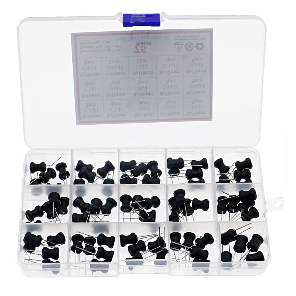 Inductor Kit, 75Pcs Box, 8X10mm Cylindrical Power Inductors, 2.2Uh To 10Mh Inductance Range, Various Values 6482260160696