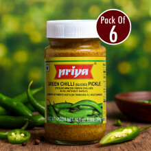 Priya Green Chilli Sliced Pickle – 300g (Pack of 6) | Authentic South Indian Taste | Spicy & Tangy Hari Mirch Achar