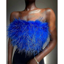 (S, blue) 1 Pc Women's Fashion Fluffy Fur Smocked Top Versatile Feather Top Clothing_Special Gift