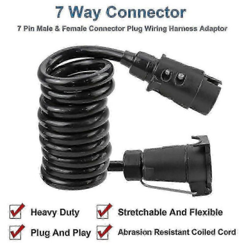 3 Meters 7Pin Trailer Extension Coiled Cable with Trailer Plug Socket Connector, 7 Core RV Electrical Cable Connector 2