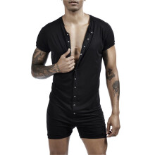 Wrestling Singlet for Men Slim Fit Casual Summer Jumpsuit O-Neck Short Sleeve XL Black Cotton Blend