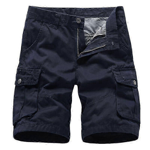 (Navy Blue, 30) Men Summer Outdoors Straight Tactical Shorts Combat Zipper Bottoms Cargo Half Pants