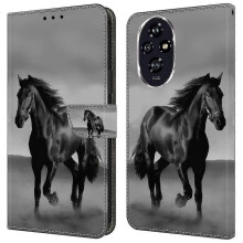 (Black Horse) high qualitycompatible Honor 200 Pro 5g Wallet Case Magnetic Clasp 3d Pattern Leather Phone Cover