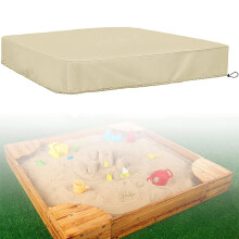 Sandpit Cover 125x125cm Beige, Waterproof Dustproof Cover with Drawstring, Square Sandpit Tarpaulin Protective Cover