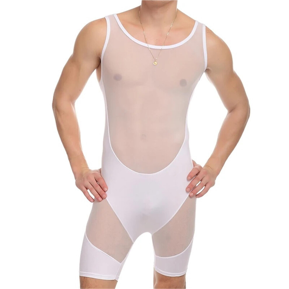 White Sexy Men's Vests Bodysuits Xl Fitness Wrestling Singlet Jockstrap Bodywear Underwear Leotard Jumpsuit