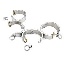 Stainless Steel Sex Bondage Hand Foot Restraint Set, Lockable Metal, 2cm High, Handcuffs Ankle Cuffs, BDSM Fetish Silver