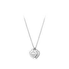 (Silver Double Heart Necklace) Classic T-Home Double Heart Heart Pendant with Drip Glue and Diamond Plated Gold Plated Love Ti Family Fashion Necklace