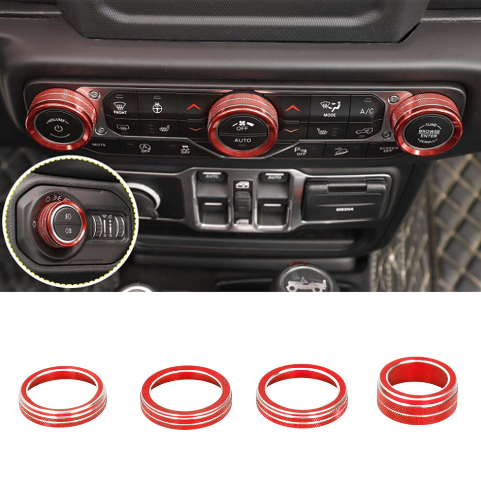 Aluminium Alloy Ac & Headlight Switch Knob For Jeep Wrangler Jl 2018-2021, Red 9311344896718