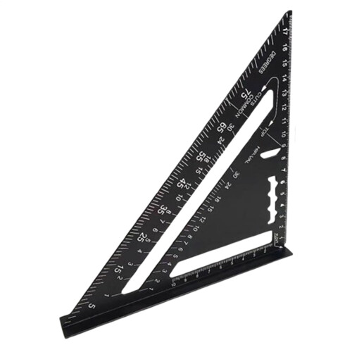 Triangular Ruler Metric Protractor | Precision Aluminum Alloy Angle Measuring Tool for Woodworking and Carpentry - Black