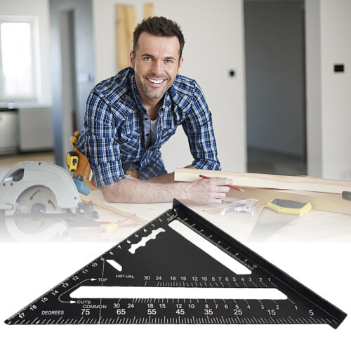 Triangular Ruler Metric Protractor | Precision Aluminum Alloy Angle Measuring Tool for Woodworking and Carpentry - Black 1