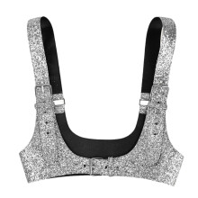 Women Underbust Corset Top with Adjustable Shoulder Straps, Full Sequins Masquerade Party Crop Top in Silver, Size Options Available