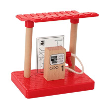 Wooden Railway Track Crossing Bumpers Set with Station Platform and Gas Station Landscape Accessories for Kids