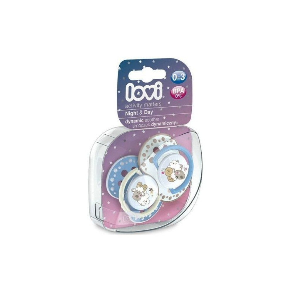 Lovi Dyn Soother Silicone 0-3m 2pcs Night & Day Boy |Oral Development Support & Comfort and Hygiene