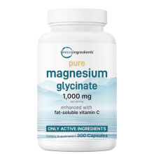 Reines Magnesiumglycinat 1.000mg pro Portion, 300 Kapseln | Mit Vitamin C angereichert | Füllstofffreies Supplement | 100% Ch