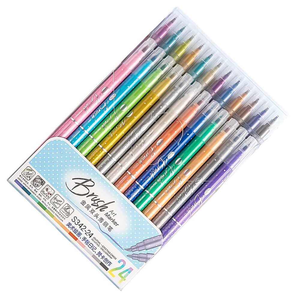 Double-Sided Glitter Highlighter Markers, 6/12/24 Colors, Metallic Brush Pens for Scrapbooking, Journaling, and Planner Use-image-OPC-PK5W6NV-NEW