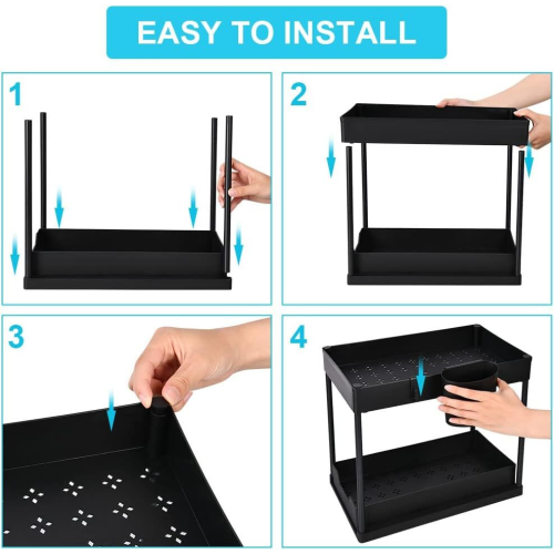 2X Under Sink Storage Organiser Shelf Spice Rack Pull Out Drawer Kitchen 2 Tier 1