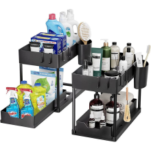 2X Under Sink Storage Organiser Shelf Spice Rack Pull Out Drawer Kitchen 2 Tier