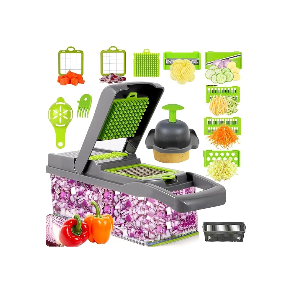 Vegetable Chopper Cutter Mandoline Vegetable Slicer Cheese Grater - Potato Onion Salad Veggie Chopper with Container -