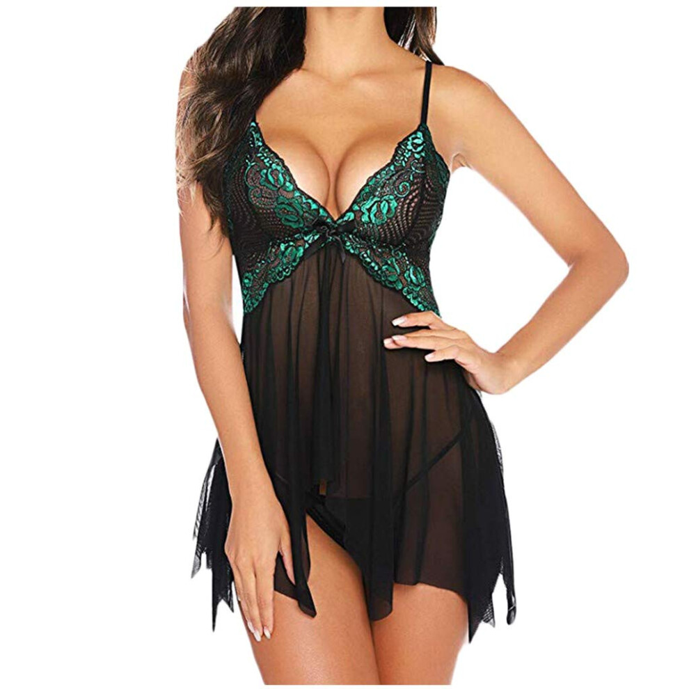 Tanga Damen Sexy Dessous, Einteiliger Body Netzstoff Babydoll Lingerie fÃ¼r Frauen, GrÃ¼n 3XL Erotik Dessous-Set