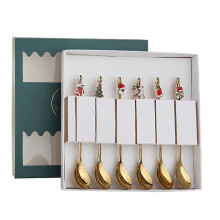 Coffret cadeau de vaisselle avec six cuillères et chapeau de Noël (boîte, cuillère * 6) Or-OEIN