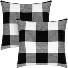 Lot de 2 housses de coussin carrées à carreaux de buffle, style ferme et extérieur, noir