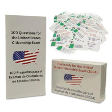 US Civics Test Flash Cards Combo Set with Bilingual English/Spanish Brochure, 100 Questions Citizenship Study Guide