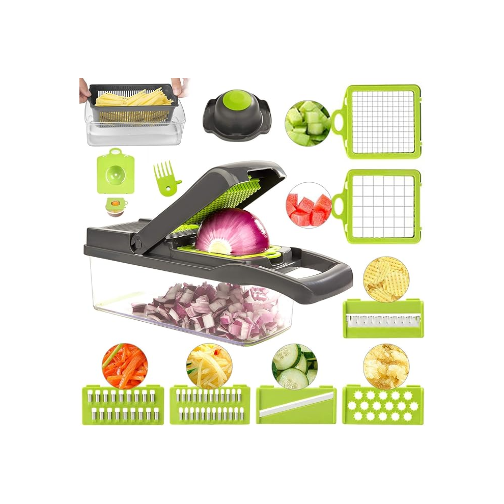 FUKTSYSM Vegetable Chopper - Vegetable Cutter 15 in 1 Mandoline Slicer Adjustable Vegetable Slicer with Julienne Grater