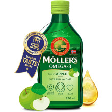 Mollers Omega 3 Cod Liver Oil, Vitamin A, D and E   Apple , 250 ml