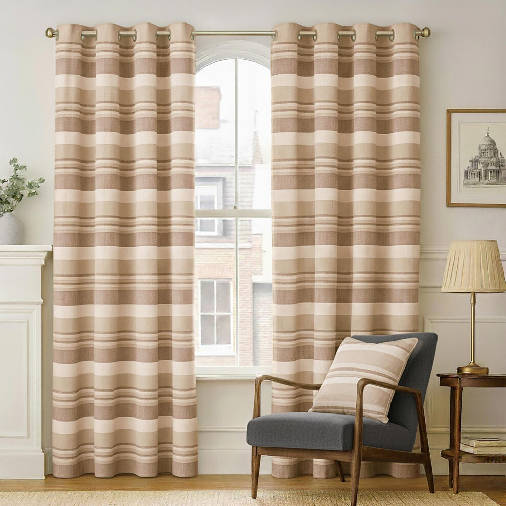 Homescapes (W 137Cm X Drop 137Cm, Beige) Cotton Morocco Striped Curtains Cream