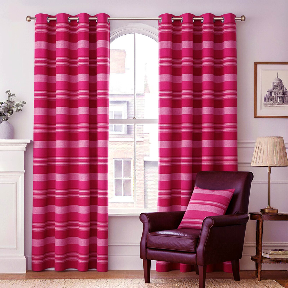Homescapes (W 117Cm X Drop 228Cm, ) Cotton Morocco Striped Curtains Pink