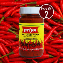 Priya Red Chilli Pickle 300g (Pack of 2) – Authentic Andhra Spicy Red Chilli Pickle | Fiery & Tangy Taste | Traditional South Indian Flavor