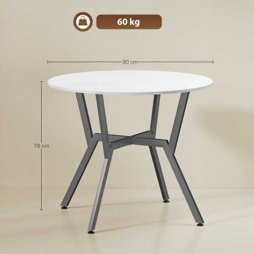 Homcom (White) HOMCOM Small Kitchen Table with Black Steel Legs, Dining Table 2