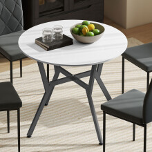 (White) HOMCOM Small Kitchen Table with Black Steel Legs, Dining Table