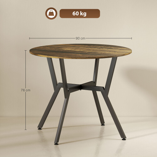 Homcom (Brown) HOMCOM Small Kitchen Table with Black Steel Legs, Dining Table 2