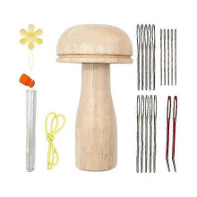 Ensemble d'aiguilles et de fils à repriser en bois pour champignons, accessoires de broderie DIY, co