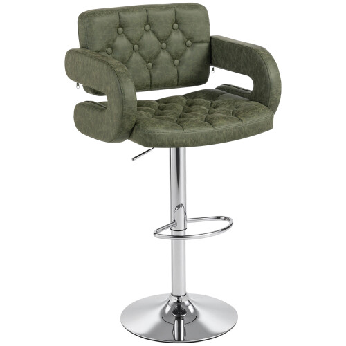 Homcom HOMCOM Adjustable Height Barstool Steel Pole PU Leather, Green 1
