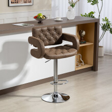 HOMCOM Adjustable Height Barstool Steel Pole PU Leather, Coffee