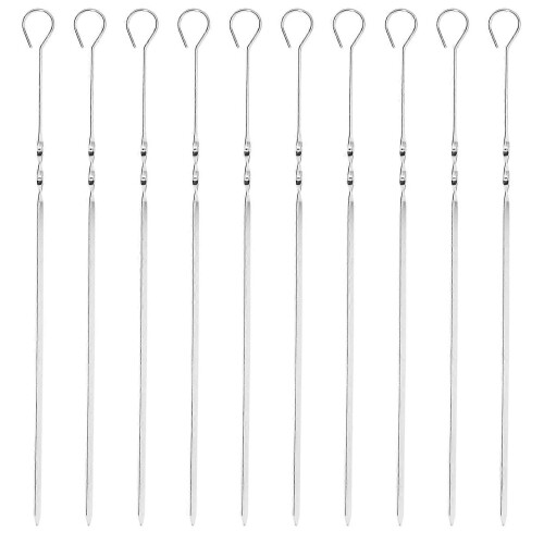 Lot de 10 brochettes à barbecue en acier inoxydable
