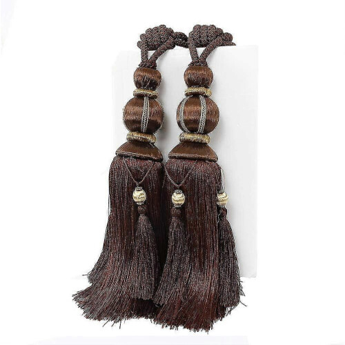Lot de 2 embrasses avec cordon, franges et boule marron
