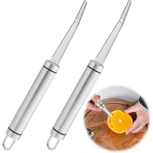 Lot de 2 couteaux à pamplemousse courbés en acier inoxydable, éplucheur à pamplemousse dentelé, éplu