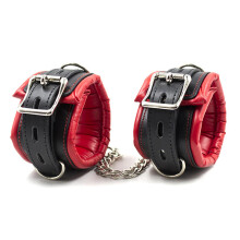 Leather Sponge Handcuffs and Foot Cuffs Bed Restraints Adjustable Fetish SM Sex Toys for Couples, Black Ankle and Wrist Cuffs