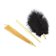 SM Feather Tickler with Metal Handle and Chain, Soft Feathers for Spanking, Beginner Bondage Role Play Adult Sex Toy
