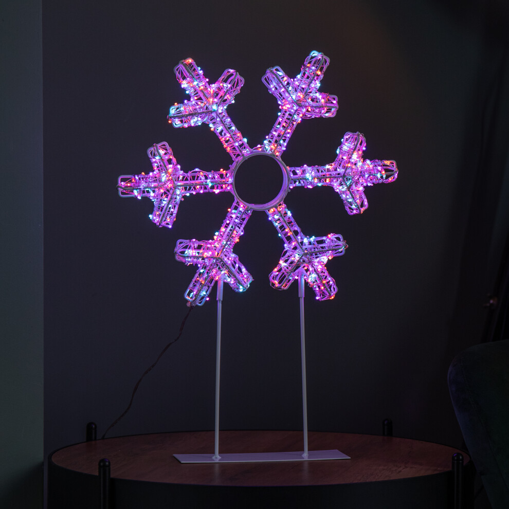Premier 45Cm Up Christmas Snowflake On Metal Stand With Twinkling Rainbow Leds Light/White