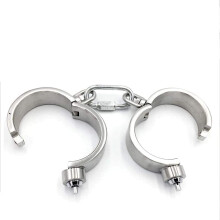 Erotic Metal Handcuffs with Button Lock, Stainless Steel BDSM Bondage Sex Toy for Couples, 6 cm Male Diameter