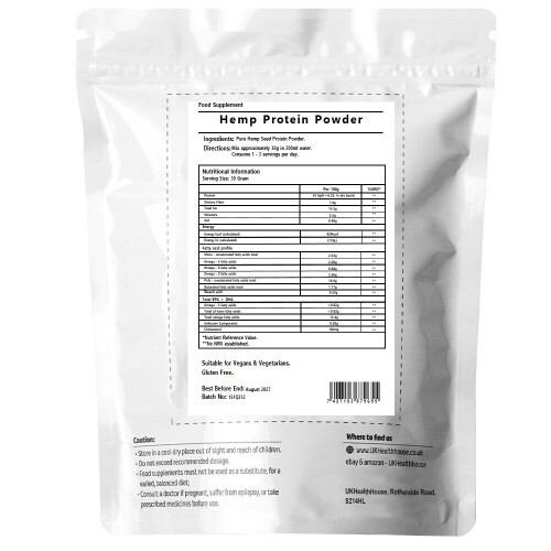 100% Pure Hemp Protein 500g Powder - Huge 61.6% Protein - Certified 1
