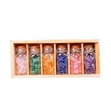 6 Piece Crystal Bottle Set with Wooden Box for Reiki Healing, Energy Work, and Meditation Accessories